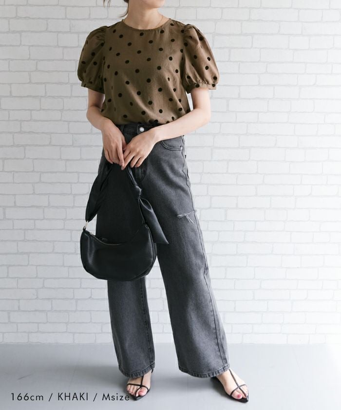 ドット柄シアーブラウス レディース｜パフスリーブで華奢見え＆今っぽ