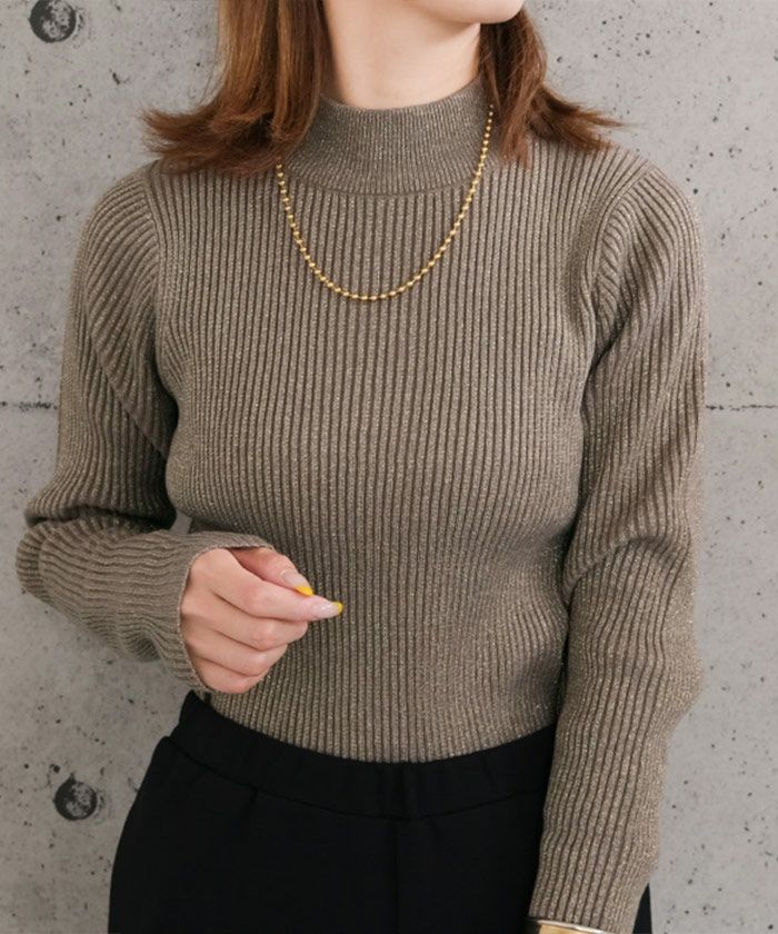 ラメボトルネックリブトップス 春 秋 冬 M L レディース ≪ゆうメール