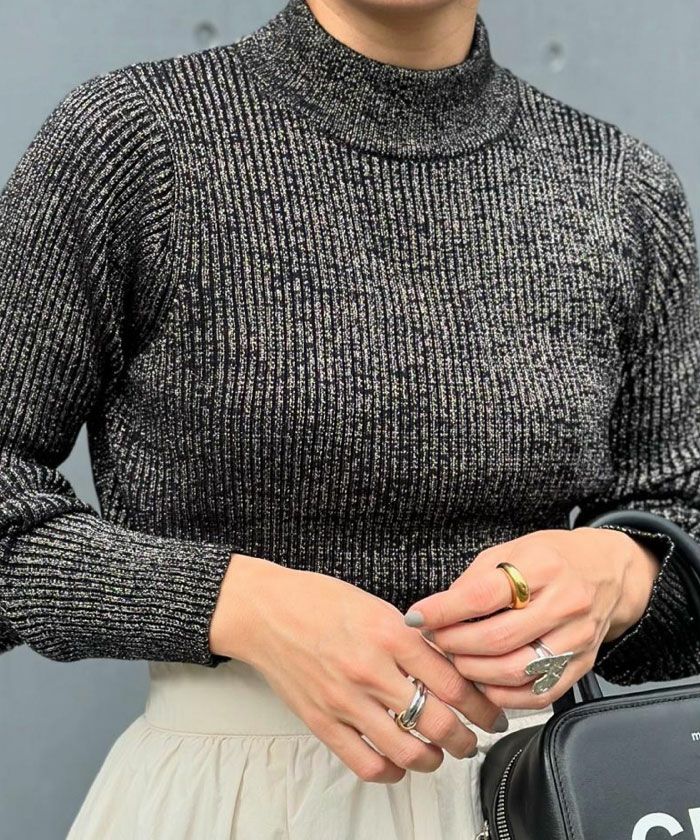 ラメボトルネックリブトップス 春 秋 冬 M L レディース ≪ゆうメール