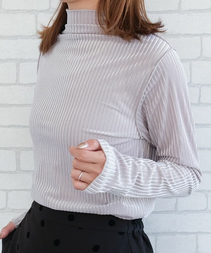 goodayさま専用　baserange  ベロアトップス　S seyto（セイト）の「Velour striped shear shirt / ベロアストライプ