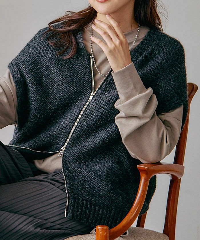 最終値下げ価格】ダブルジップニットベスト レディース 春 秋 冬