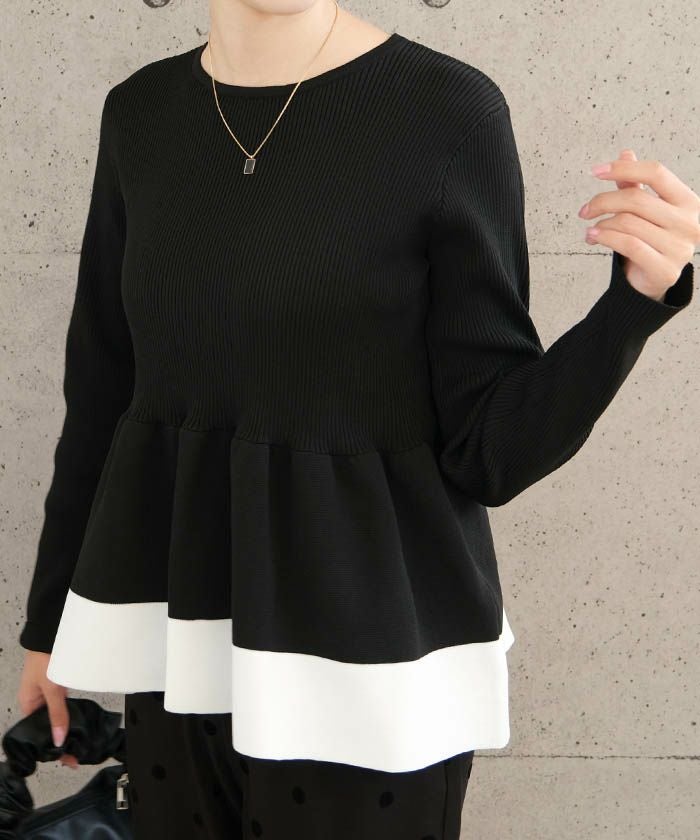 アクアガール SARALAM ラウンドヘムトップス 袖パール付きペプラムトップス 長袖 レディース ≪ゆうメール便配送30