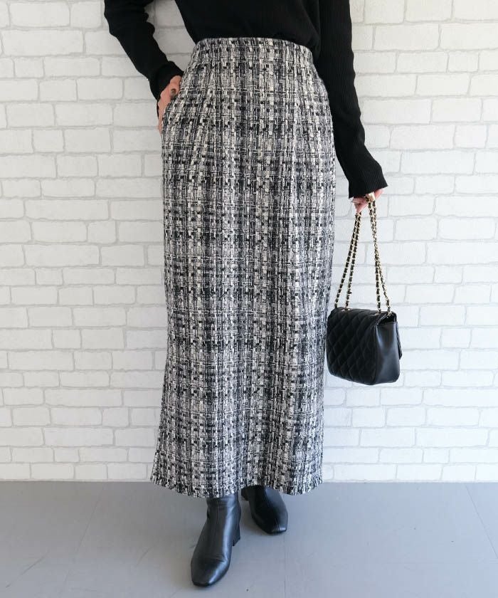 セットアップ可】ツイードハイウエストタイトスカート 春 秋 冬 M