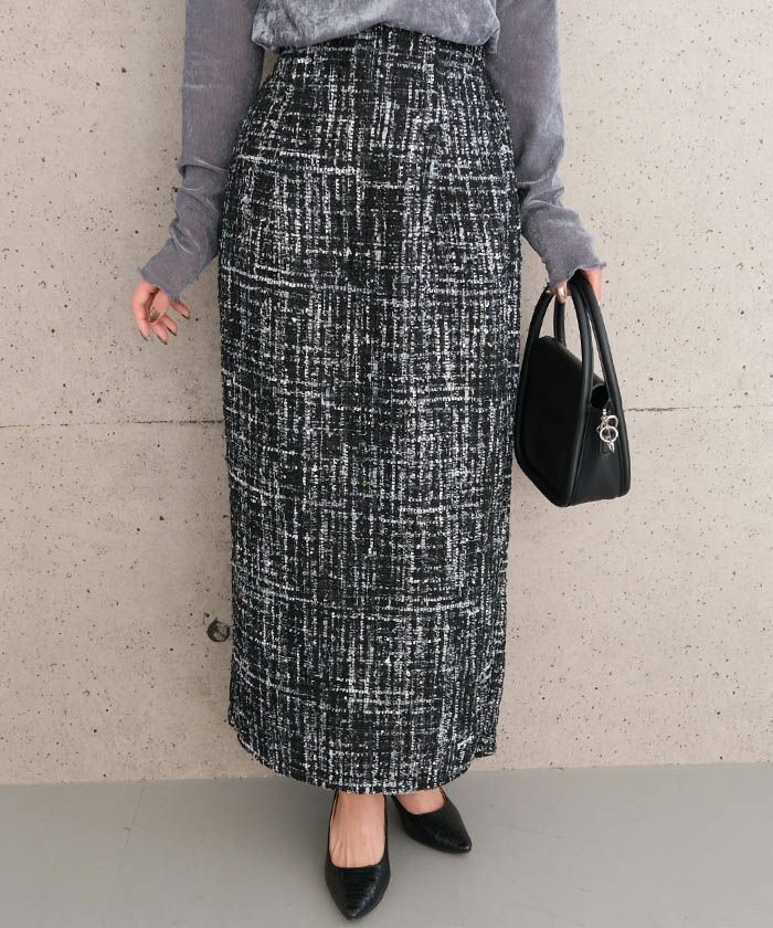セットアップ可】ツイードハイウエストタイトスカート 春 秋 冬 M