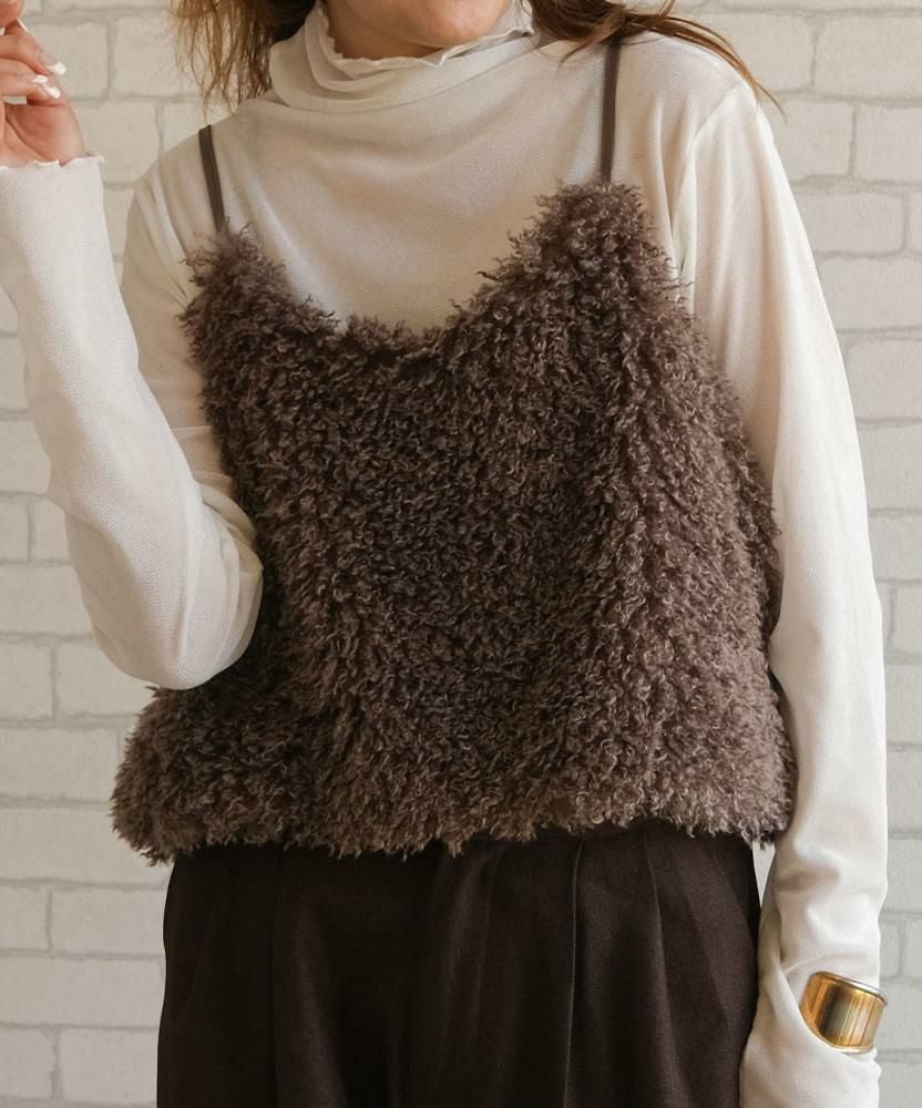 Amerivintage♡ファービスチェ 3色展開】「Meridian」アニマル柄 フェイクファー ビスチェ ブラック