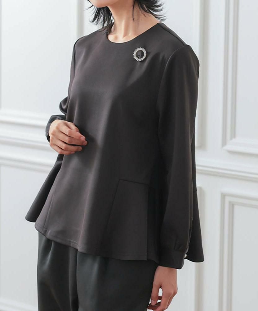 袖パール付きペプラムトップス 長袖 レディース ≪ゆうメール便配送30