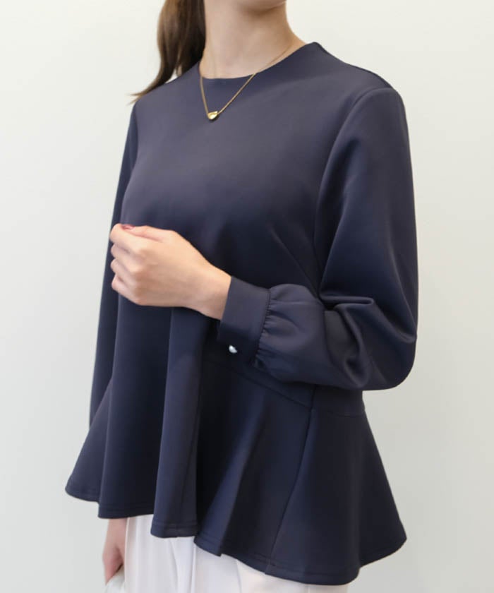 袖パール付きペプラムトップス 長袖 レディース ≪ゆうメール便配送30