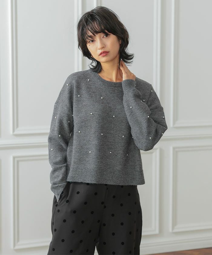 ＡＭＥＲＩパールビジューニット Ameri（アメリ）の「TWINKLE BIJOU SHORT KNIT TOP（ニット/セーター