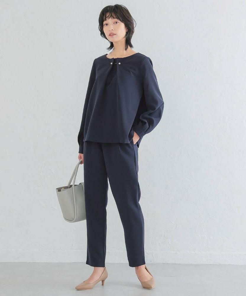 パール付きブラウスパンツセットアップ レディース 春 秋 長袖 M L
