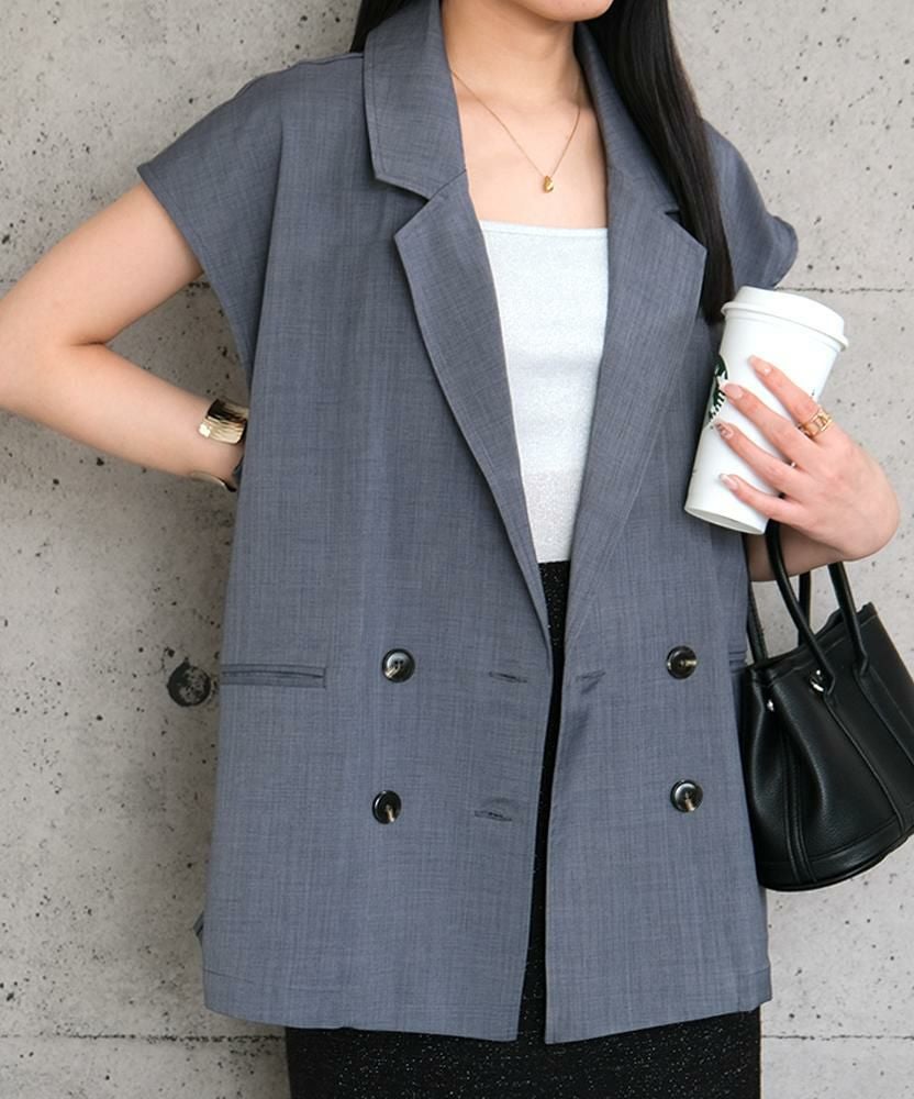 リネンライクダブルブレストベスト 春 夏 秋 M L | アクアガレージ