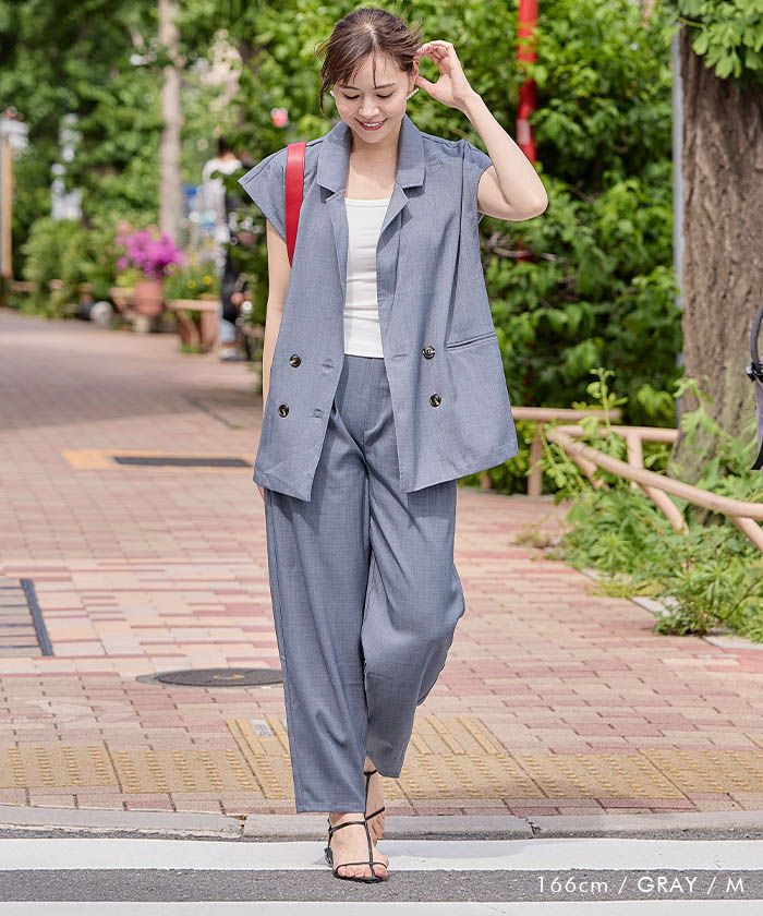 リネンライクダブルブレストベスト 春 夏 秋 M L | アクアガレージ