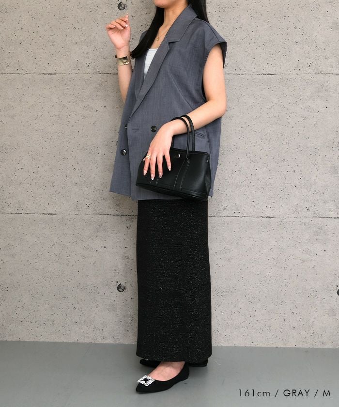 リネンライクダブルブレストベスト 春 夏 秋 M L | アクアガレージ