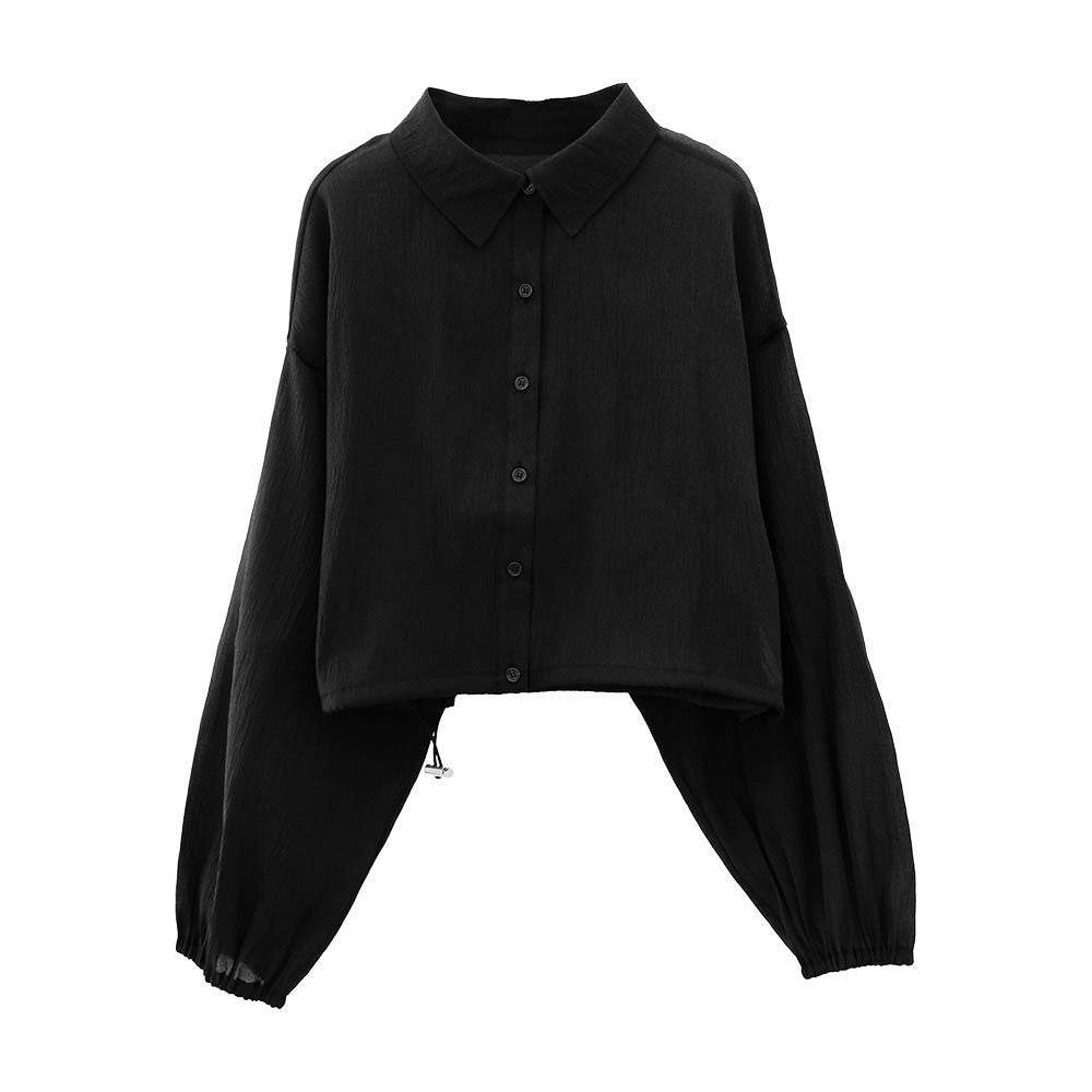 シャツブラックドロスト黒ゆうゆ様 最終値下げ価格】裾ドロストシアーシャツ レディース 春 秋 冬 ≪ゆう