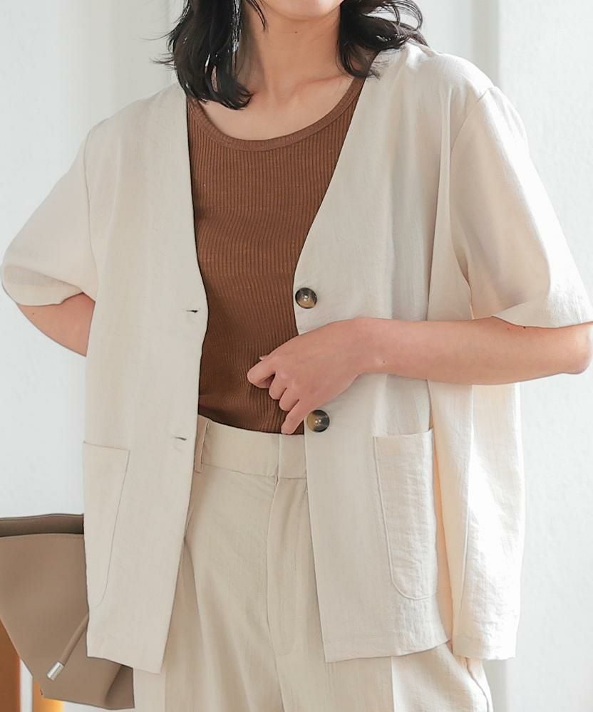 ノーカラー半袖ジャケット 春 夏 秋 M | ≪ゆうメール便配送20・代引