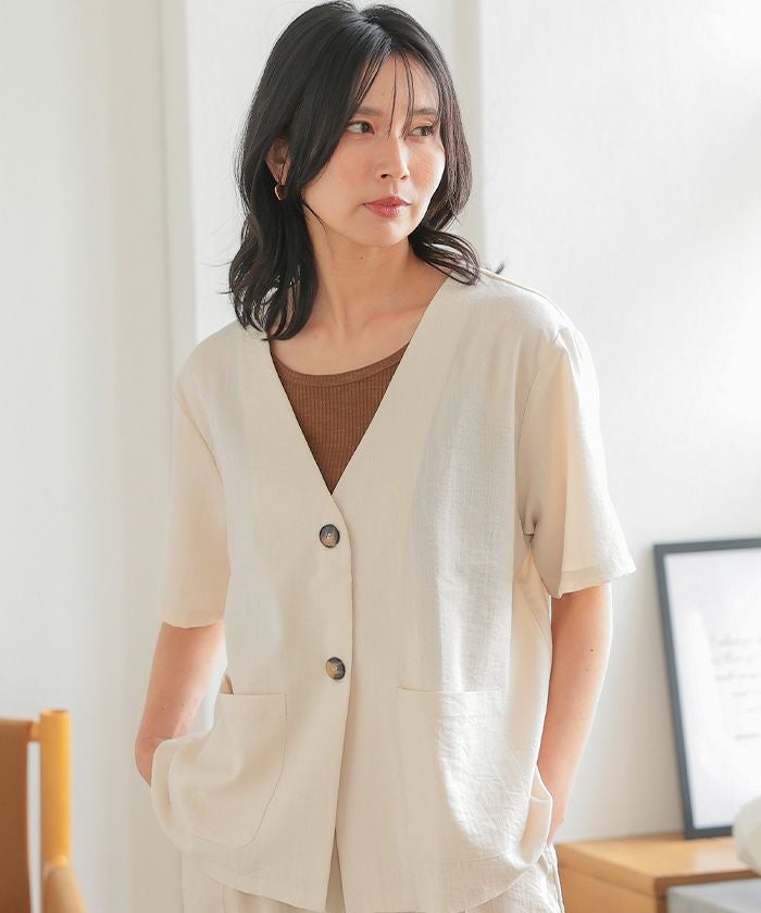 ノーカラー半袖ジャケット 春 夏 秋 M | ≪ゆうメール便配送20・代引