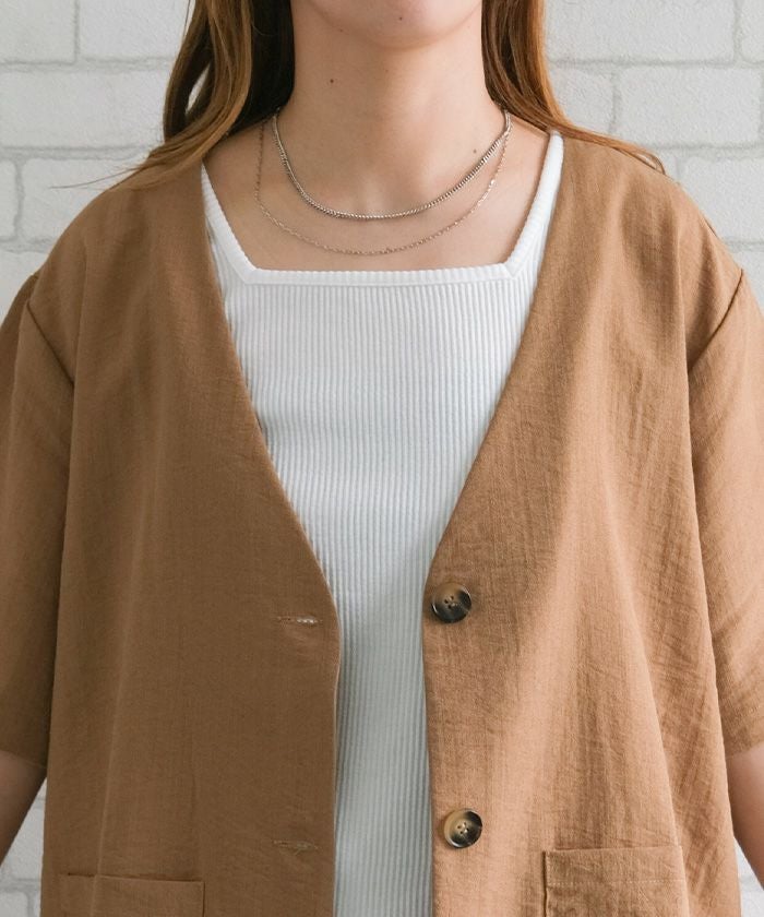 ノーカラー半袖ジャケット 春 夏 秋 M | ≪ゆうメール便配送20・代引