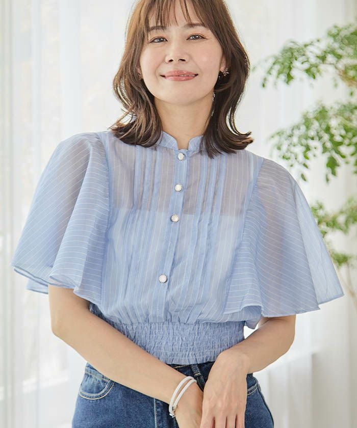 ピンタックフレア袖ブラウス 春 夏 秋 ≪ゆうメール便配送20・代引不可
