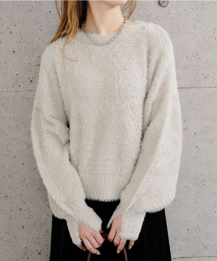 袖口スリットシャギーニットトップス 秋 冬 M レディース | アクア