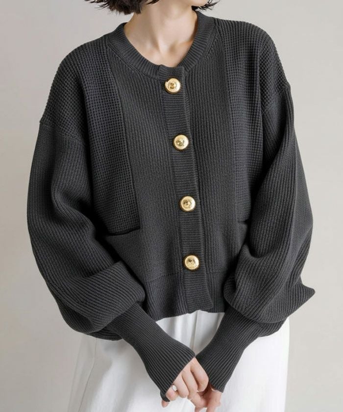 BIGボタンニットカーディガン 秋 冬 M レディース | アクアガレージ
