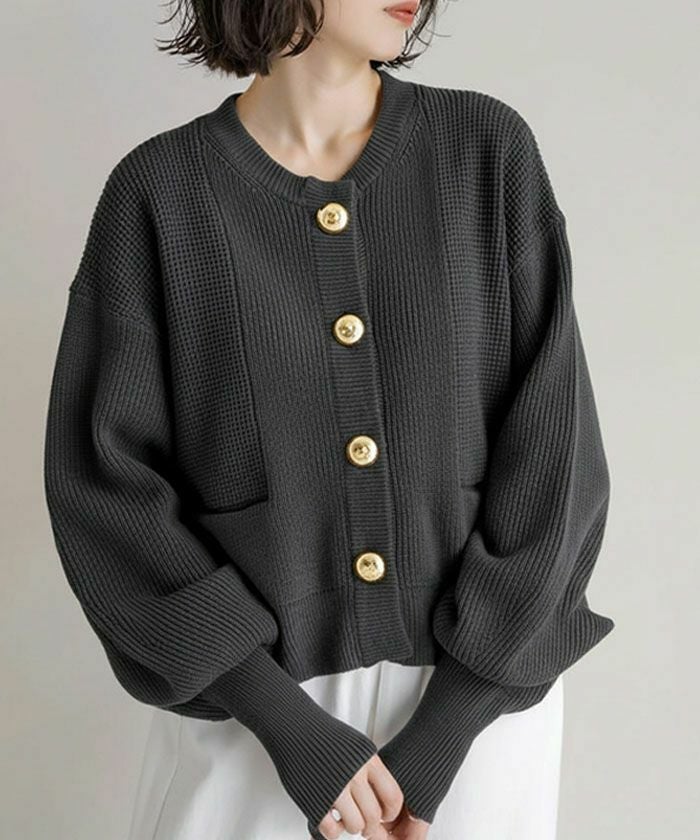 BIGボタンニットカーディガン 秋 冬 M レディース | アクアガレージ