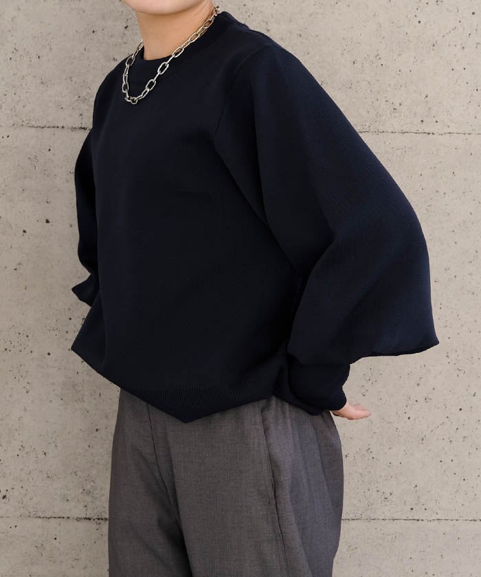 ロングリブボリューム袖ニットトップス 春 秋 冬 M レディース≪ゆう