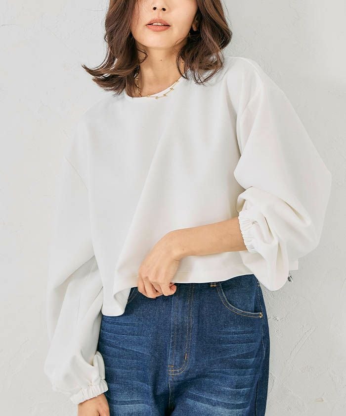 ダンボールニット裾ドロストトップス