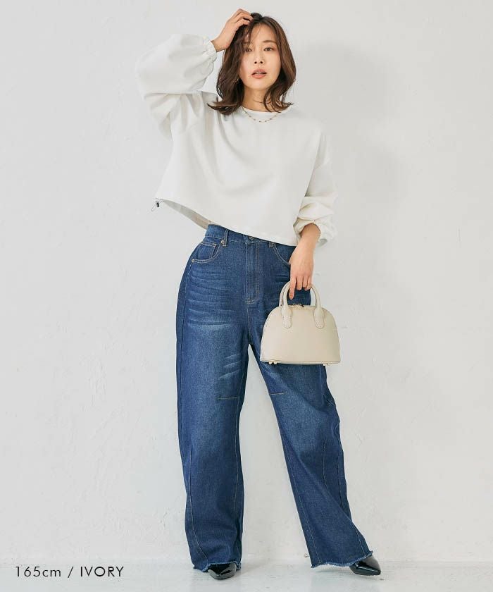 ダンボールニット裾ドロストトップス 春 秋 冬 M L レディース