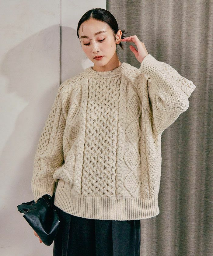 ケーブル編みニットトップス 秋 冬 M レディース | アクアガレージ