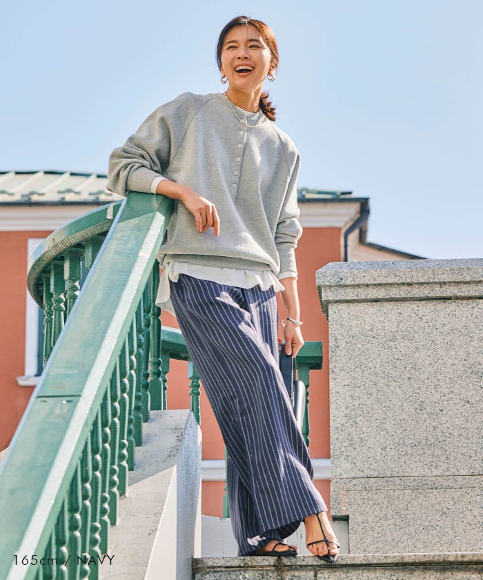 ピンストライプワイドパンツ レディース 春 夏 秋 冬 M |≪ゆうメール