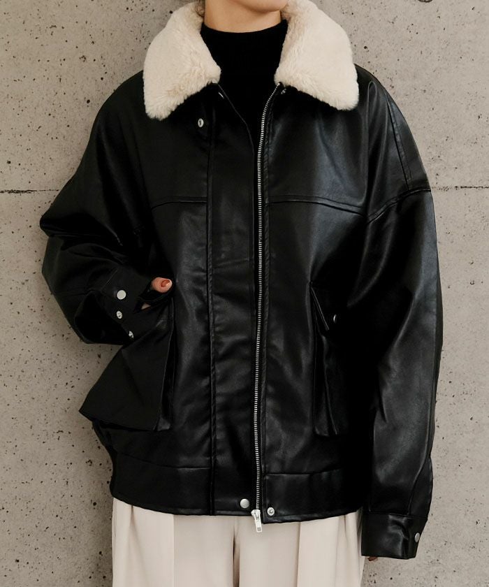 ティペット付きフェイクレザーブルゾン 秋 冬 M | アクアガレージ