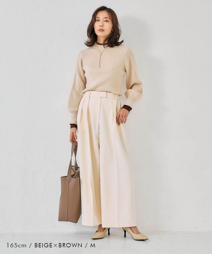 レイヤード風リブニットトップス 春 秋 冬 M L レディース ≪ゆう