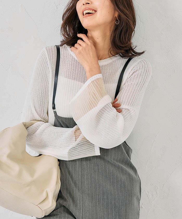 袖口シアーニットトップス