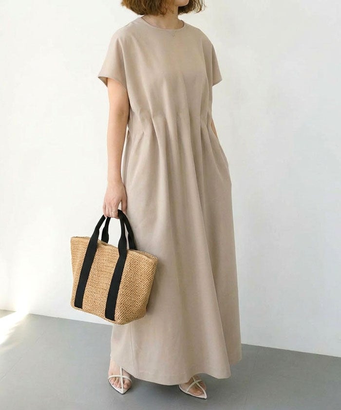 リネンライクウエストタックワンピース
