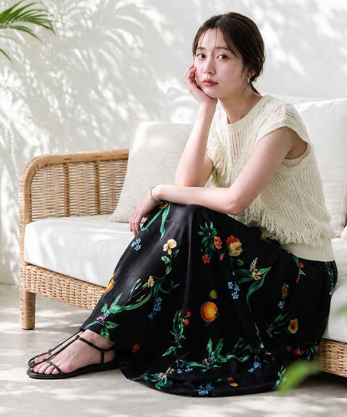 ボタニカル柄スカート 春 夏 秋 M L ≪ゆうメール便配送30・代引不可
