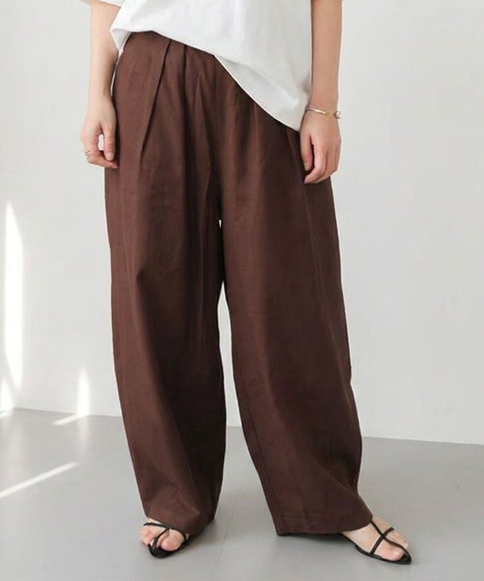 リネンブレンドバレルレッグパンツ 春 夏 秋 M L ≪ゆうメール便配送30