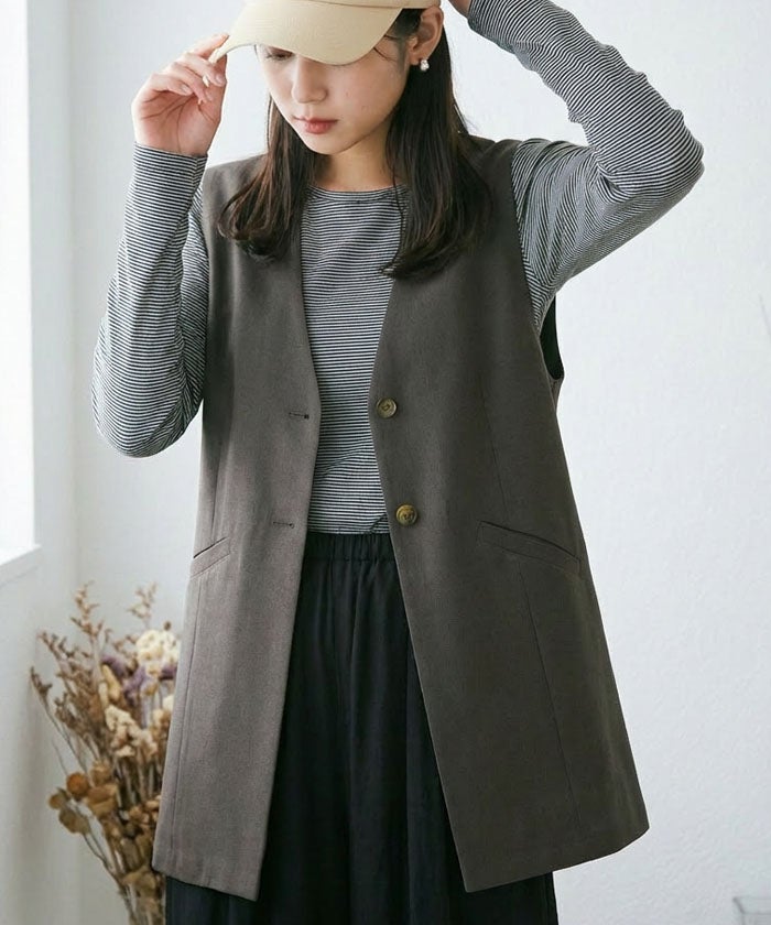 リネンライクノーカラージレ 春 夏 秋 M L ≪ゆうメール便配送30・代引
